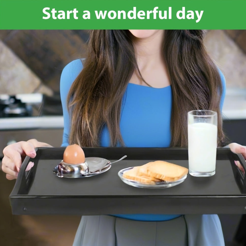 Bamboo Breakfast Tray with Folding Legs & Handles 2 Pack ¨C Extra Wide Foldable Bed Tray Table for Eating, Working & Drawing on Sofa or Bed, Food-Safe Natural Bamboo with 10 Paper Plates