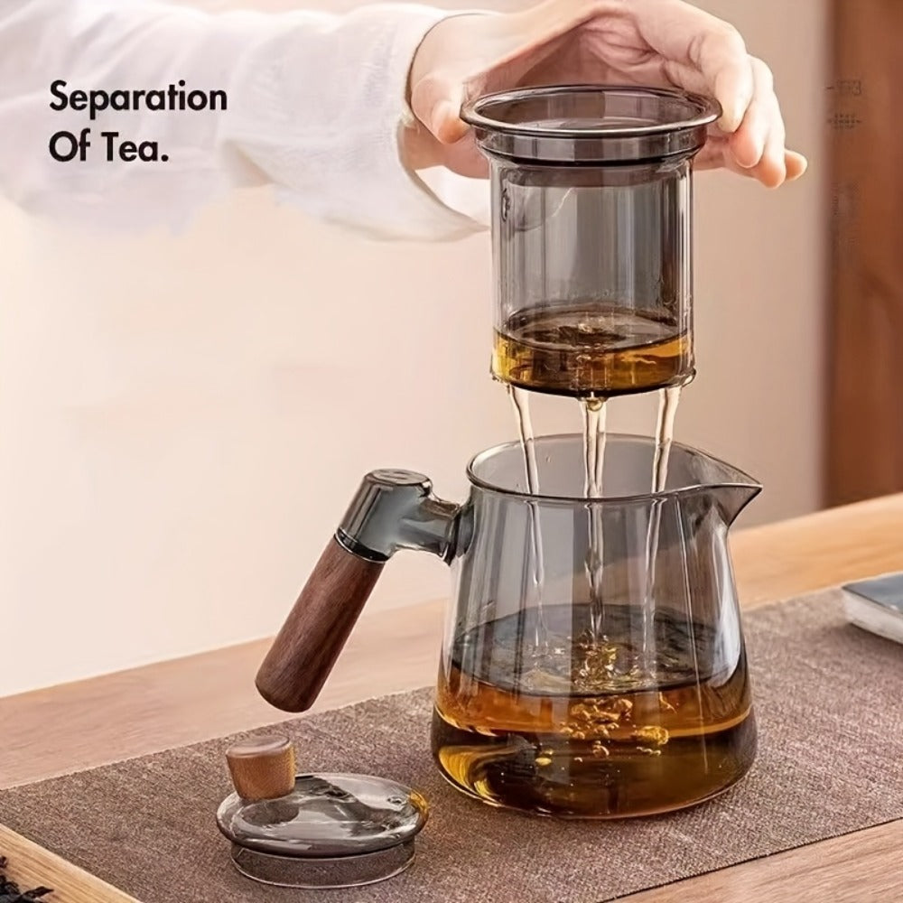 Glass Teapot with Filter 650ml - Stovetop Safe Tea and Coffee Pot with Handle, Tea Water Separator, Borosilicate Glass Kettle for Loose Leaf Tea, Smoke Gray Transparent