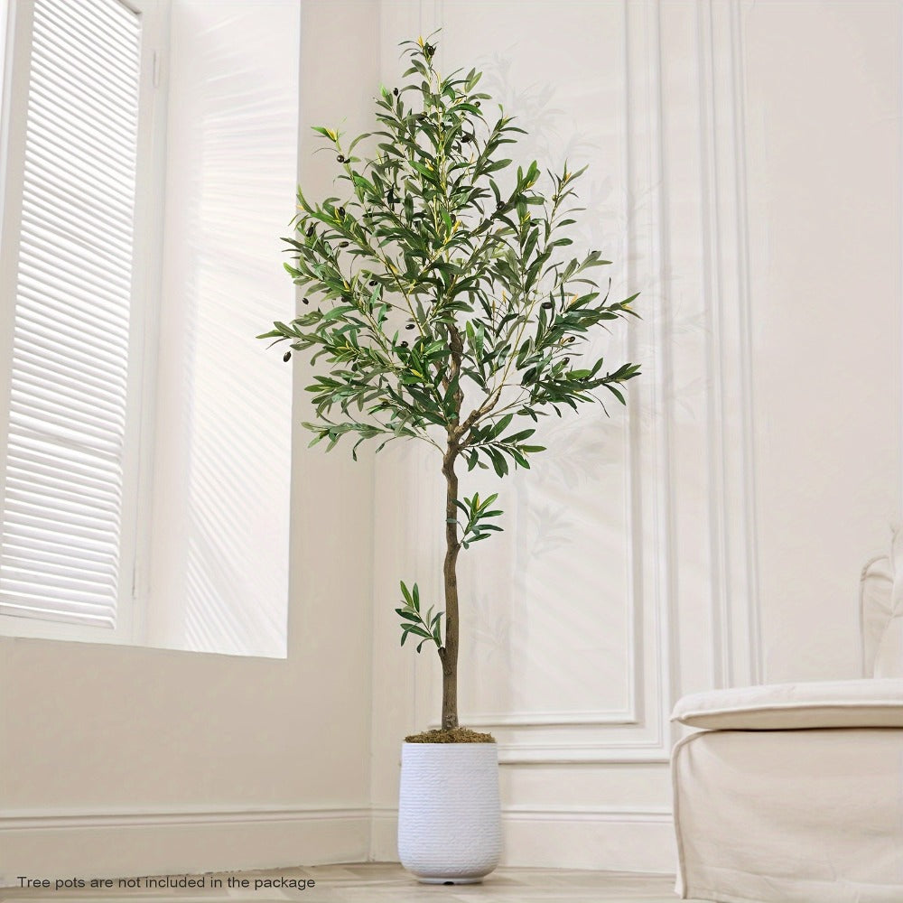 Artificial Olive Tree Indoor 5FT 6FT 7FT 8FT Potted Faux Olive Tree with Lifelike Trunk Branches Silk Leaves Fruits ¨C Large Fake Plant for Living Room Office Home Decor