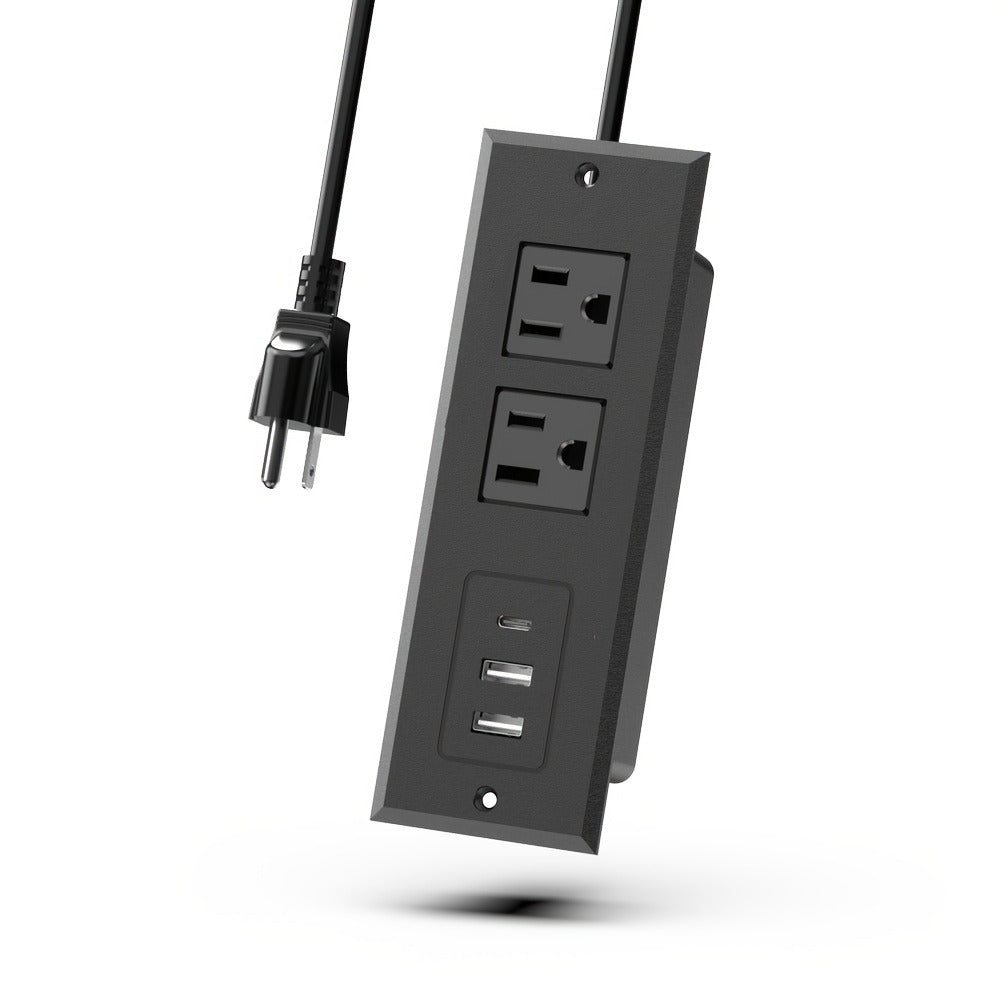 Recessed Power Strip Flush Mount Desk Outlet with USB-C & USB-A Ports In-Desk Power Grommet for Conference Room Office Table Furniture 1.5m Cord