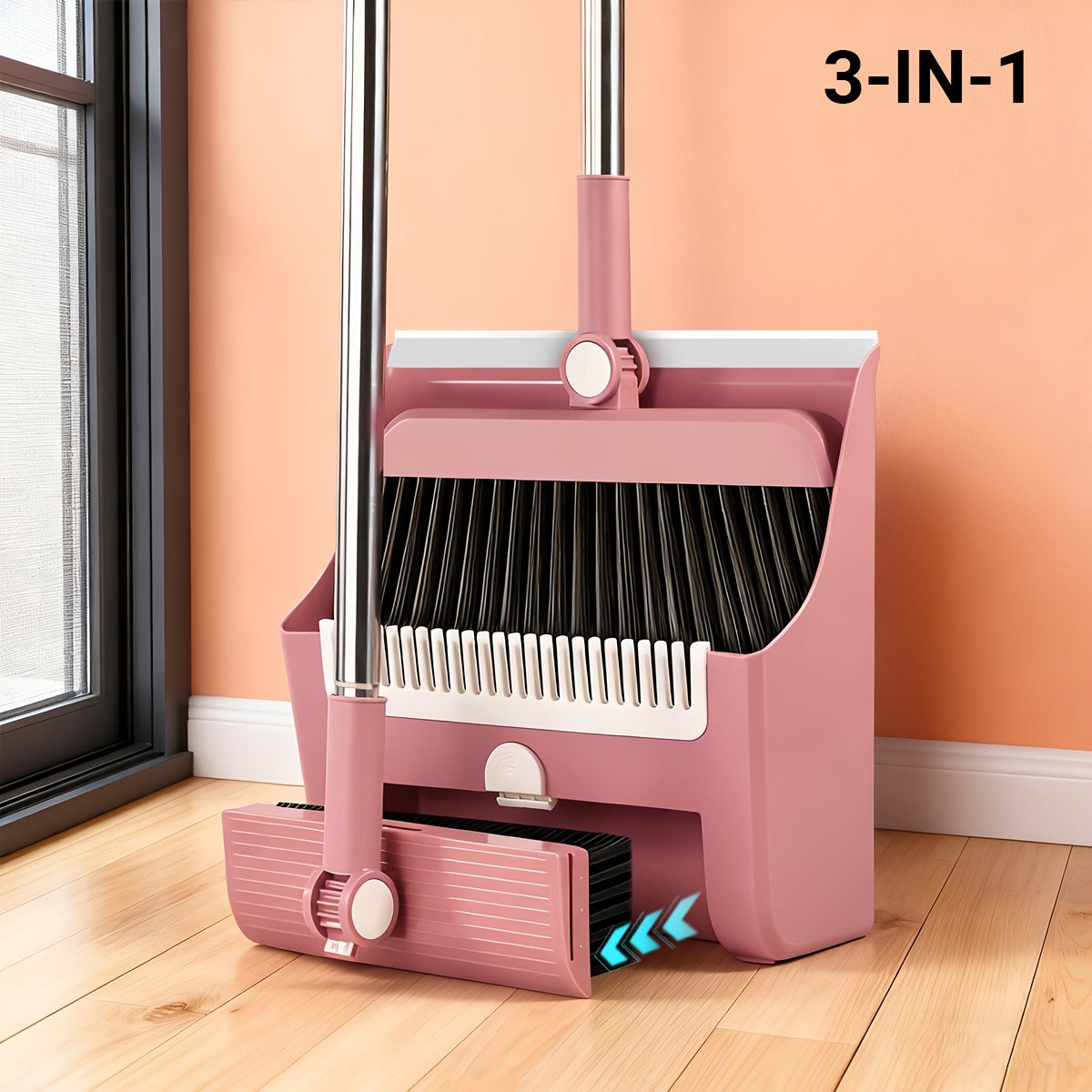 Broom and Dustpan Set with Long Handle - 2-in-1 3-in-1 4-in-1 Foldable Broom Dustpan Combo with Floor Brush for Home Office Dorm Room, Quick Dust Removal Household Cleaning Tool Set, White Pink Blue Orange Purple Grey