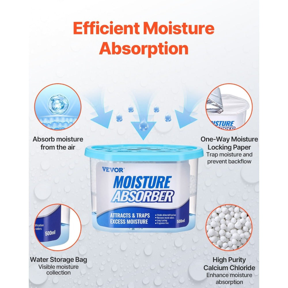 Moisture Absorber Boxes 6 Pack 500ml Calcium Chloride Dehumidifier Box Fragrance Free Humidity Absorber for Bathroom Closet Kitchen Bedroom Shoe Cabinet