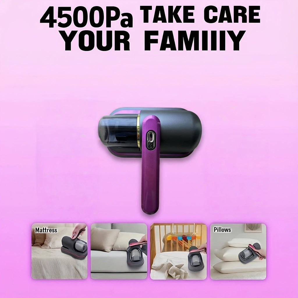 Cordless Mattress Vacuum Cleaner Handheld Bed Vacuum for Dust Mites, Allergens & Pet Hair - Portable Wireless Upholstery Vacuum for Mattress, Sofa, Carpet & Bedding, Lightweight Easy to Use, Purple
