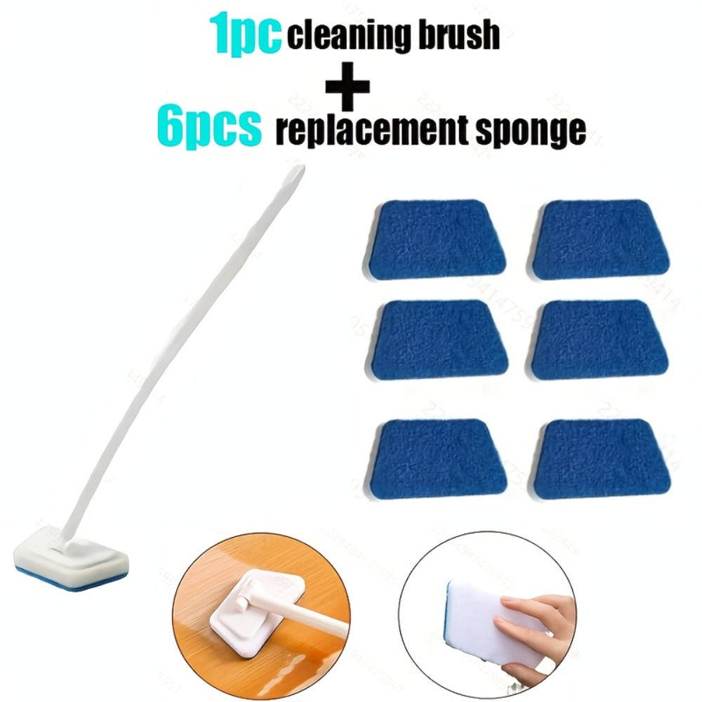 Long Handle Sponge Brush Set with Replaceable Heads for Kitchen Bathroom Tile Bathtub Cleaning ¨C 1 Handle + 6/10/15 Brush Heads, Thickened Durable Scrubber