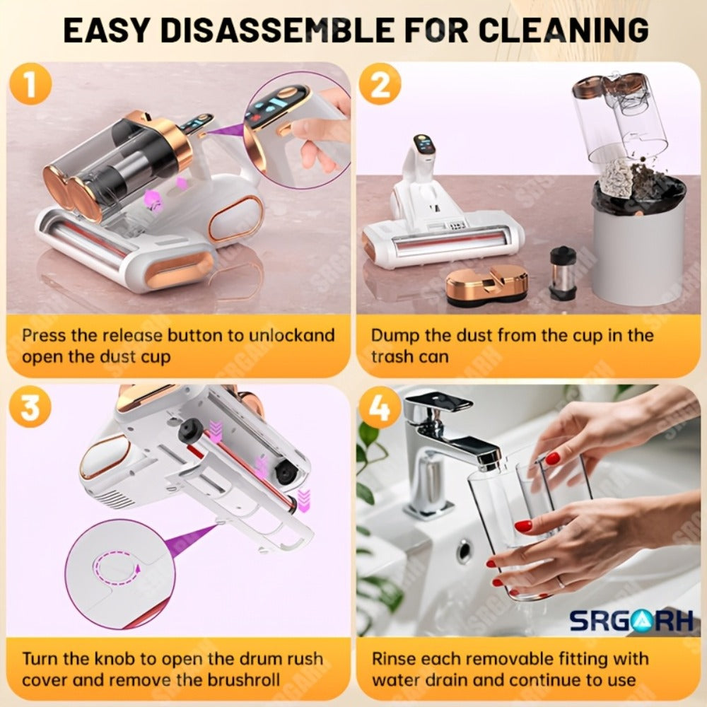 Mattress Vacuum Cleaner Handheld Bed Cleaner ¨C 16KPa Strong Suction with UVC Light & Hot Air Heating, Deep Clean for Pillows, Sofa, Crib & Pet Hair, Double Cup Design, White or Purple