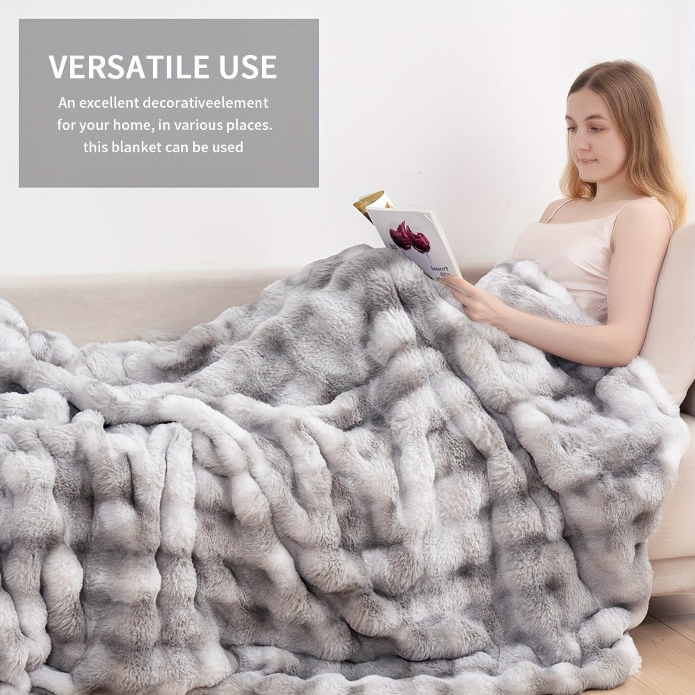 Faux Rabbit Fur Fluffy Blanket ¨C Thick Warm Soft Plush Throw for Bed & Living Room, Luxury Furry Blanket, 8 Colors, 4 Sizes