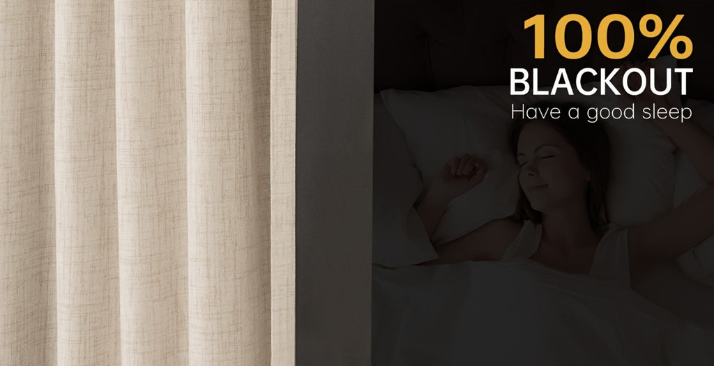 100% Blackout Curtains 4 Panels Faux Linen Textured Thermal Insulated Drapes - Room Darkening Window Curtains for Living Room Bedroom, Clip Rings & Rod Pocket, Energy Efficient Home Decor 50W x 84-120L