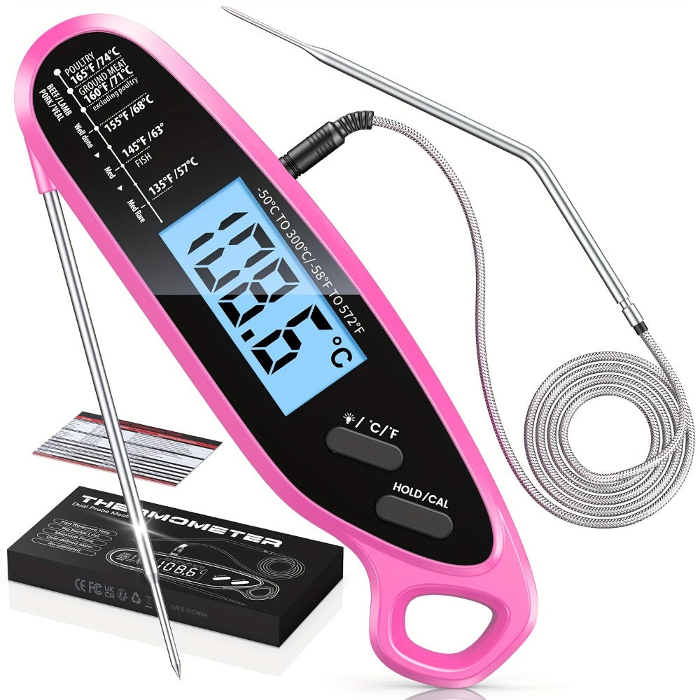 Instant Read Meat Thermometer with Dual Probes Backlit LCD Digital Cooking Thermometer Fast 3-Second Read Calibration Alarm BBQ Grill Oven Smoker Oil Candy Kitchen Food Thermometer Gift