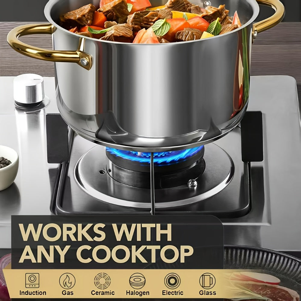 Stainless Steel Non-Stick Cookware Set 1 11 & 13 Piece ¨C Non-Toxic Dishwasher & Oven Safe Kitchen Cooking Set | Frying Boiling Stir-Fry Pots and Pans | Golden Silver Pink Orange Home & Catering