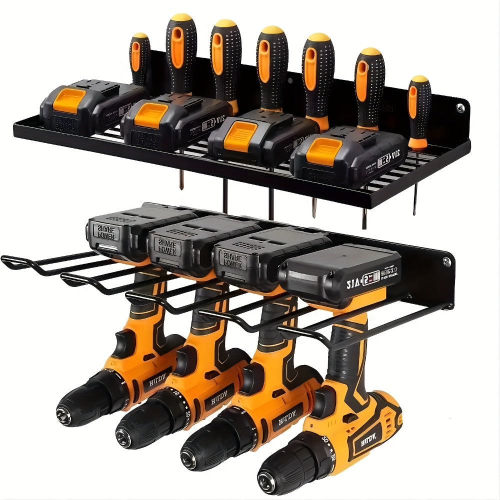 Wall Mounted Power Tool Organizer Rack ¨C Heavy Duty Metal Drill Holder with 2/3/4 Layer Floating Shelf | Garage Tool Storage for Cordless Drills, Screwdrivers & Power Tools | No Electricity Needed