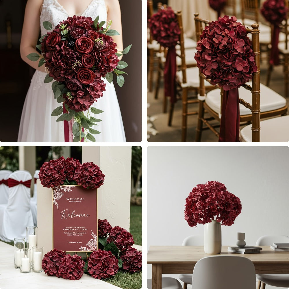 Artificial Hydrangea Flowers with Stems 72Pcs Fake Silk Hydrangea Flower Heads Bulk for Wedding Centerpieces Home Party Table Vase Decor Blue Purple Pink Champagne