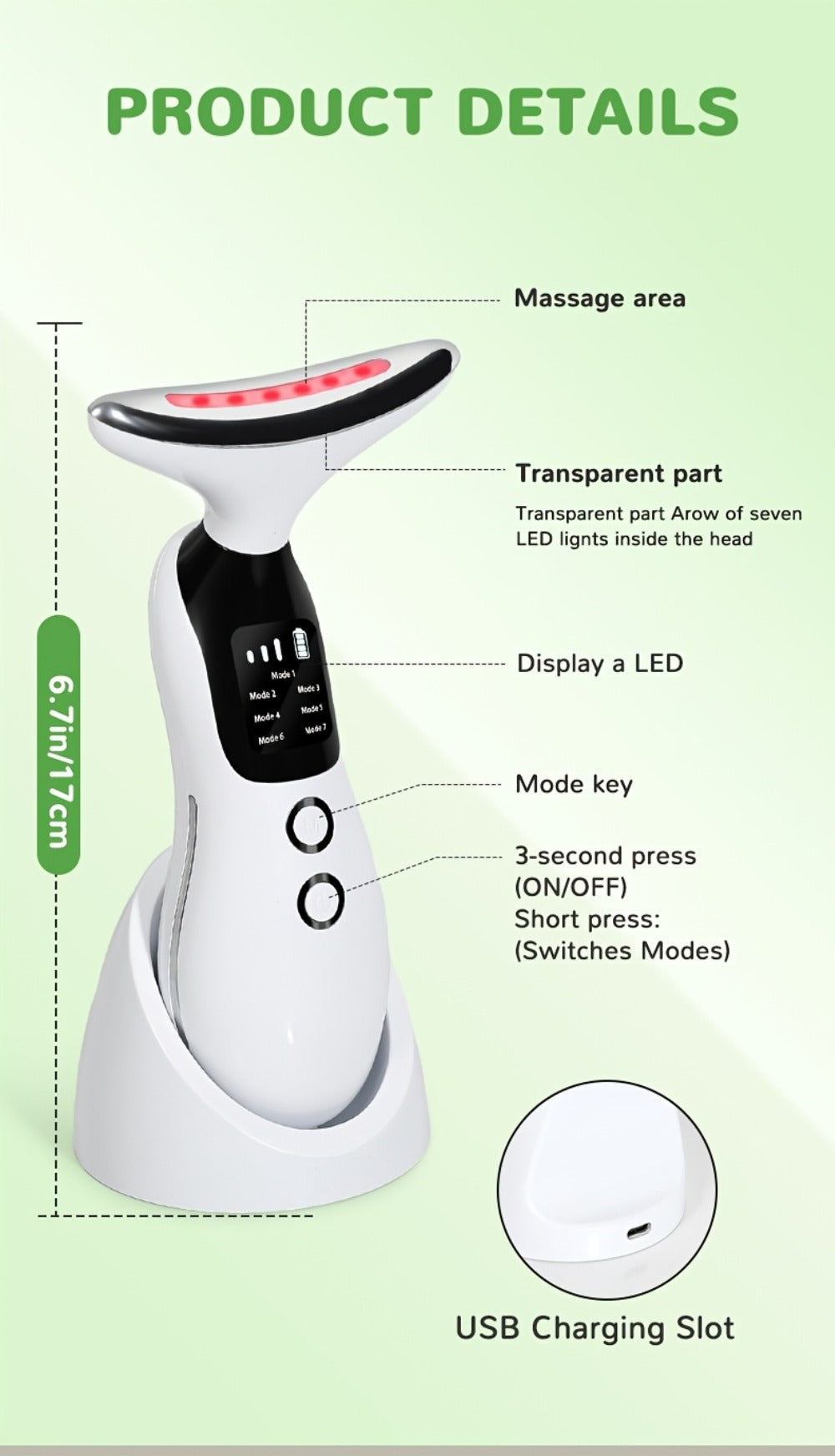 7-in-1 Neck Beauty Device with Base ¨C Multi-Functional Skincare Tool, USB Rechargeable, Anti-Aging Neck Firming & Lifting, Mother's Day Gift for Women