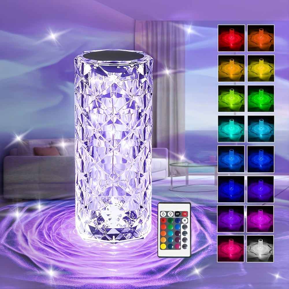 RGB Diamond Crystal Table Lamp Touch & Remote Control, 16 Colors 10 Brightness 4 Modes Dimmable LED Night Light, Aesthetic Mood Ambient Lighting for Bedroom Bedside Gaming Room Decor