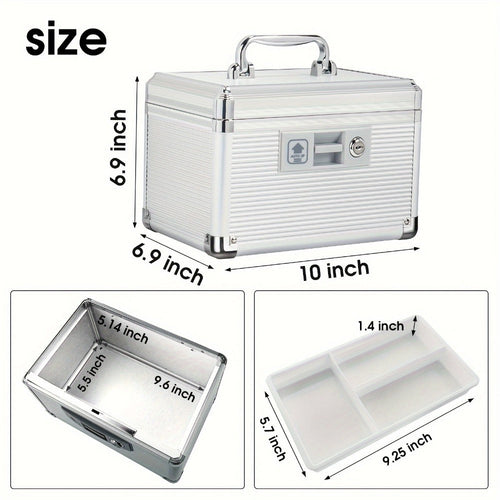 Aluminum Alloy Lockable Medicine Box ¨C Double Layer Large Capacity Storage Box with Key Lock, Handle & Tray for Medicines, Documents & Valuables, 10¡±/12¡±/14¡±/16¡± Home Security Box
