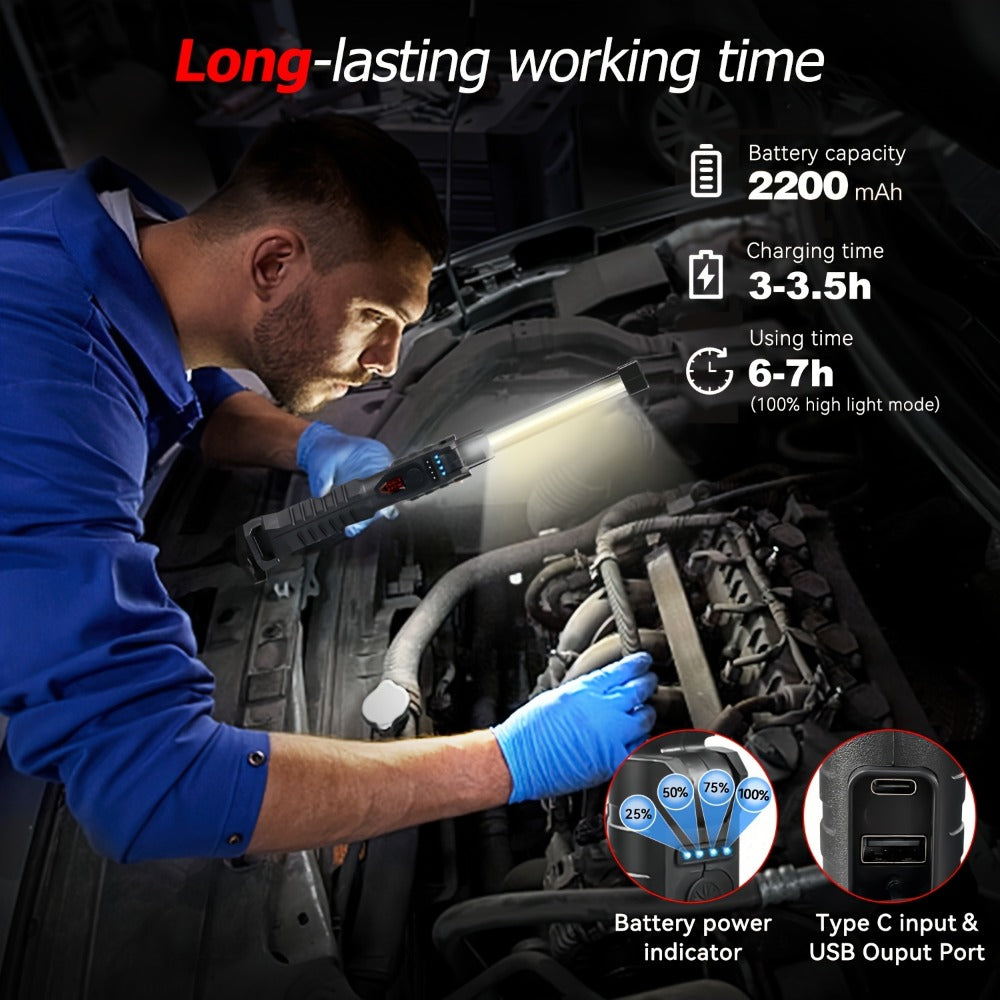 COB LED Work Light Magnetic Base Rechargeable USB 20000 Lumens 7 Modes 180¡ã Rotation Portable Hanging Flashlight with Built-in Battery Power Bank Function for Workshop Garage Car Repair 1/2/4 Pack