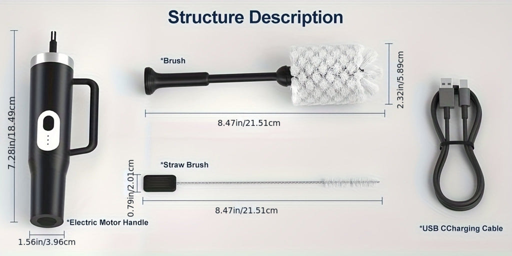 Electric Cup Scrubber Bottle Brush Cleaner ¨C 2-Speed IPX6 Waterproof, Type-C Rechargeable, Deep Cleans 40oz Mugs, Tumblers & Hydration Bottles, Long Straw Brush Included, Wall Mount Storage, Kitchen Cleaning Tool