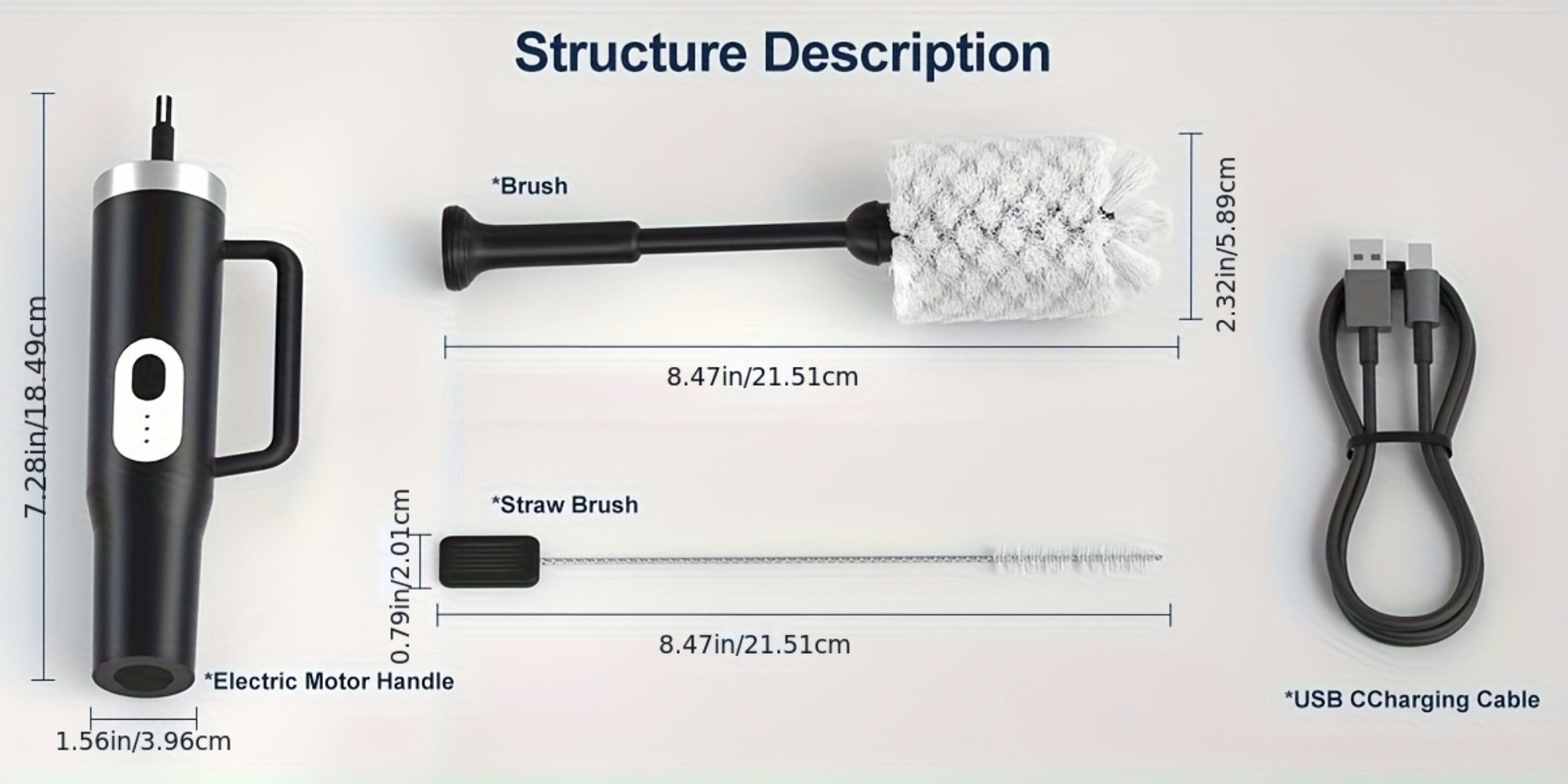 Electric Cup Scrubber Bottle Brush Cleaner ¨C 2-Speed IPX6 Waterproof, Type-C Rechargeable, Deep Cleans 40oz Mugs, Tumblers & Hydration Bottles, Long Straw Brush Included, Wall Mount Storage, Kitchen Cleaning Tool