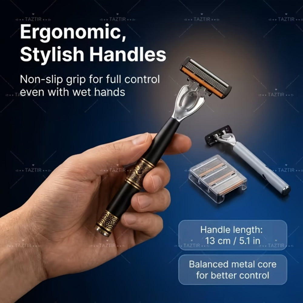 Shaving Kit for Men ¨C 2 Handles & 72 Replacement Blades, Six-Layer Blade System Luxury Razor Set for Beard & Mustache Grooming, Ergonomic Design, Perfect Christmas & Valentine's Day Gift