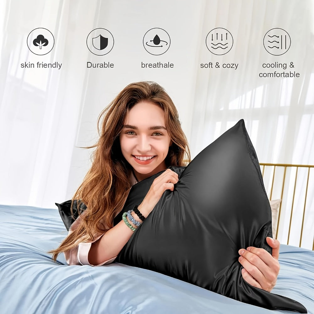 Silk Pillowcase 22 Momme ¨C Satin Weave Mulberry Silk with Hidden Zipper for Hair & Skin Health, Standard Queen King ¨C Multiple Colors