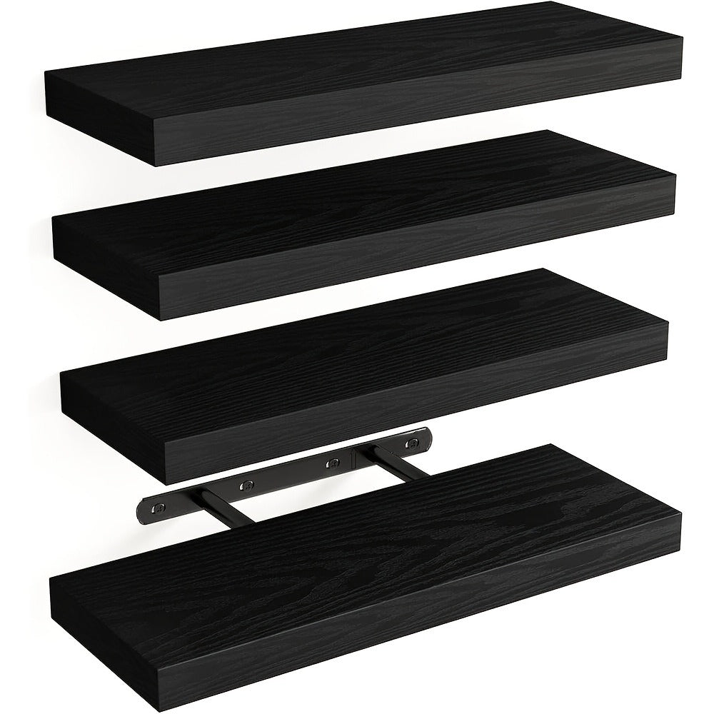 Floating Shelves for Wall 4pcs 15.8in ¨C Wall Mounted Shelf with Invisible Bracket for Bathroom, Living Room, Bedroom, Kitchen, Office Decor | Brown, White, Black