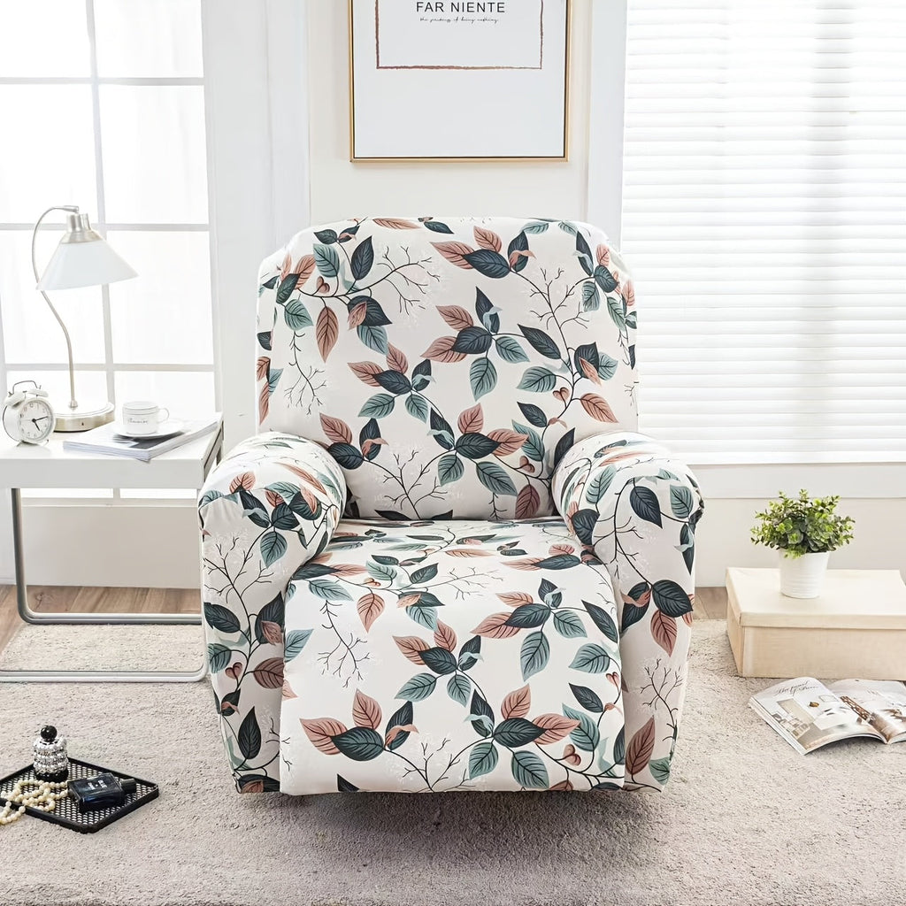 Recliner Slipcover 4pcs Extra Large with Pocket - Spandex Stretch Four Seasons Furniture Protector | Botanical Geometric Prints | Living Room Home Decor Sofa Chair Cover