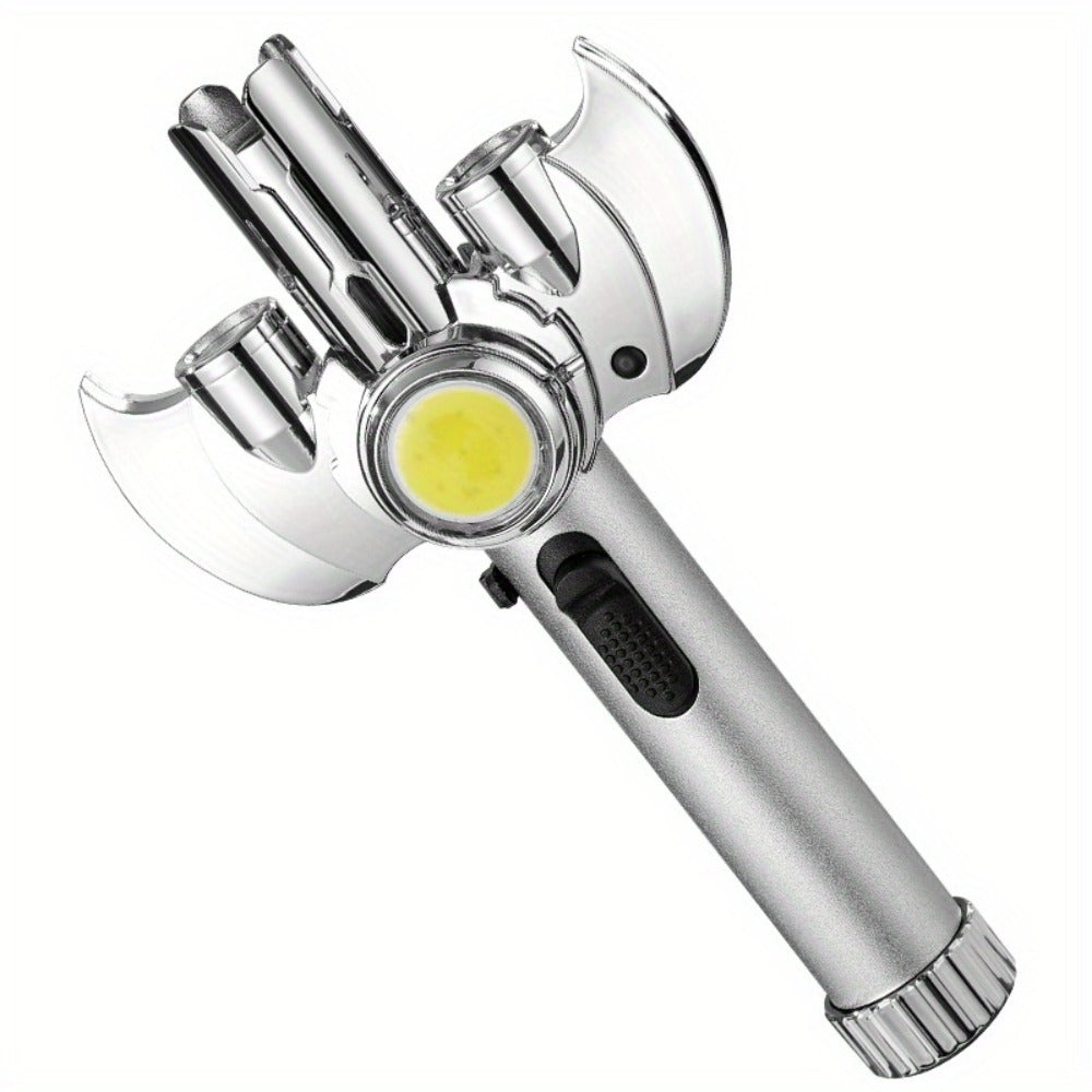 Torch Lighter Metal Jet Flame, Large Windproof Butane Torch with COB Light, High-Power Refillable Flamethrower for Barbecue, Baking, Camping, Moxibustion & Outdoor Use ¨C Black & Silver (Butane Not Included)