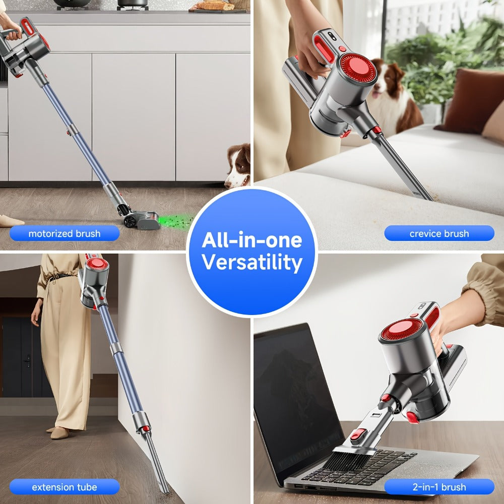 Anti-Tangle LED Vacuum Cleaner 55-69Kpa Corded & Cordless with Green LED Brush, Removable Battery & Multiple Suction Levels - Up to 45 Min Runtime for Carpets, Pet Hair & Hardwood Floors, 7 Colors