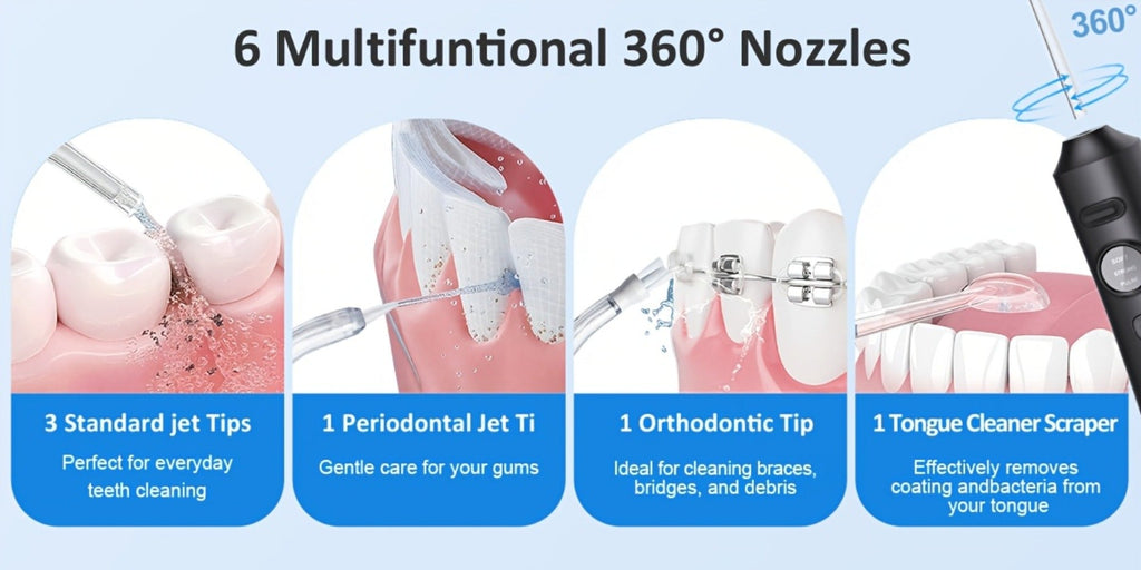 Water Flosser Cordless Oral Irrigator - Rechargeable Electric Dental Cleaner with 6 Interchangeable Nozzles, Adjustable Pressure Control, Plaque & Tartar Removal, USB Powered, Portable for Home & Travel Use