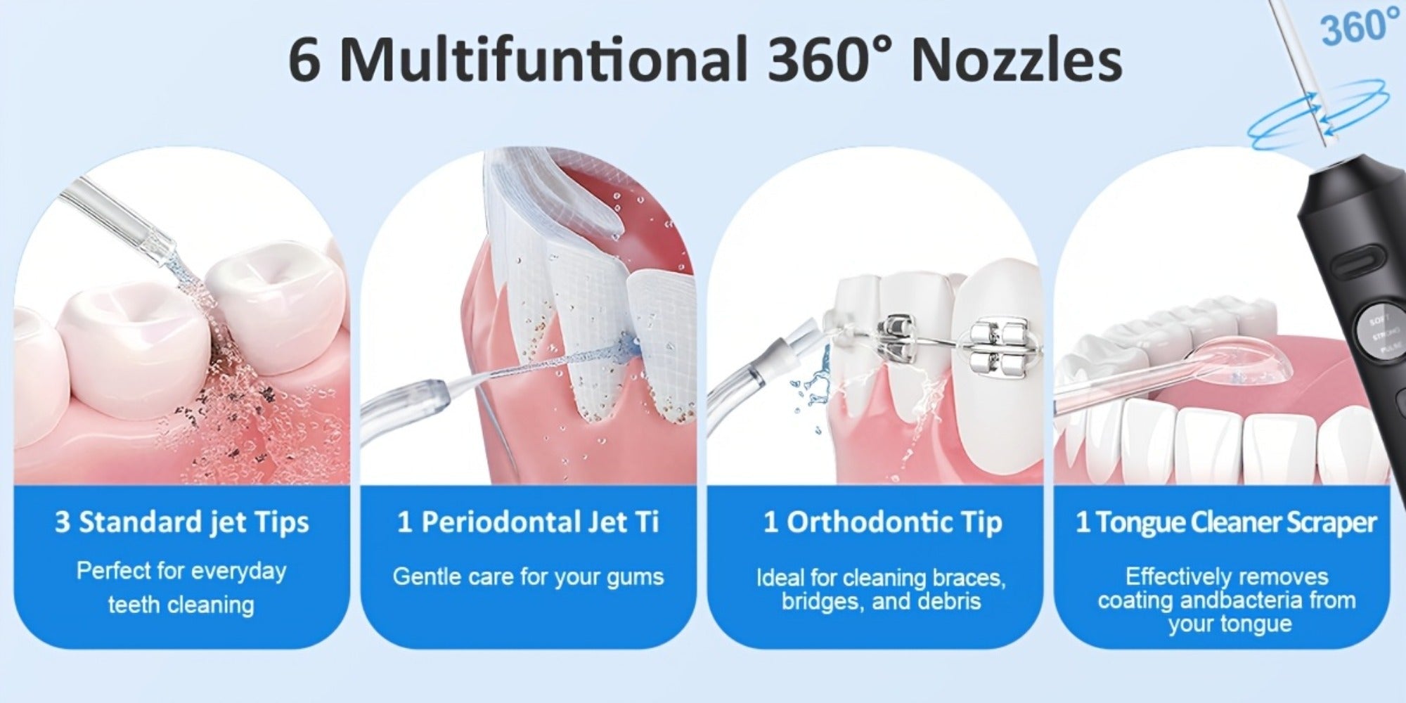 Water Flosser Cordless Oral Irrigator - Rechargeable Electric Dental Cleaner with 6 Interchangeable Nozzles, Adjustable Pressure Control, Plaque & Tartar Removal, USB Powered, Portable for Home & Travel Use