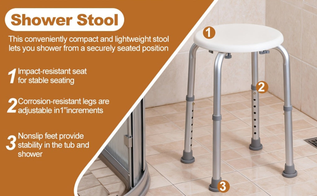 Shower Stool for Inside Shower ¨C Adjustable Height Non-Slip Bath Seat, 300 LBS Capacity, Stable Bathroom Stool for Sitting, Fits Showers & Bathtubs, Lightweight & Easy Assembly