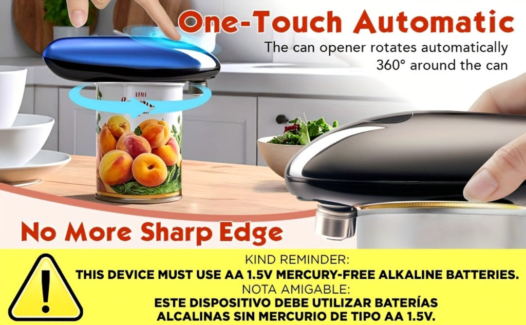 Electric Can Opener One Touch ¨C Automatic 360¡ã Rotation for All Can Sizes, Smooth Safe Edge, Battery Operated, Ideal for Seniors & Arthritic Hands, Kitchen Gadget
