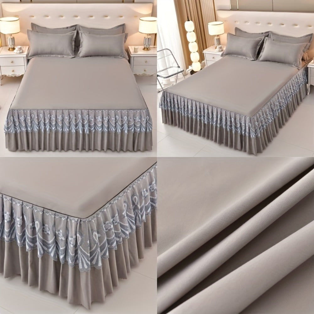 Macrame Lace Bed Skirt Set 3pcs ¨C Double Layer Non-Slip Bed Skirt with 2 Pillowcases All Seasons Twin Full Queen King