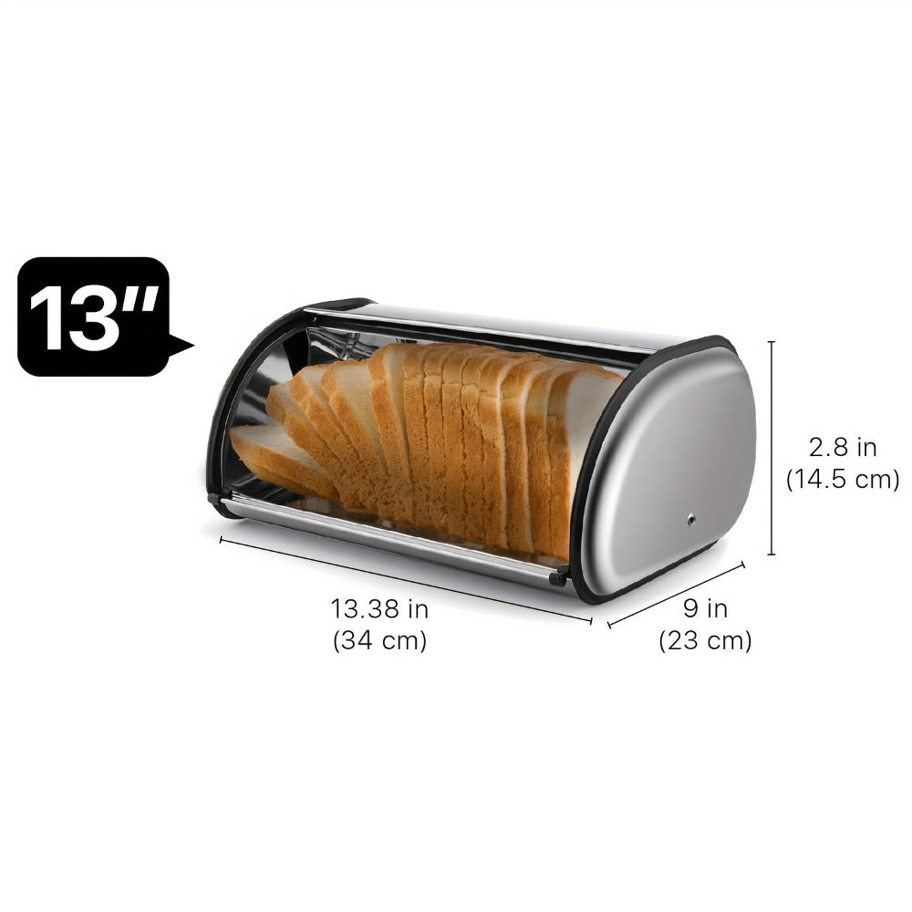 Stainless Steel Roll Top Bread Box 13 Inch - Countertop Bread Storage Container with Lid, Keeps Bread Fresh & Insect-Free, Holds Large Loaves, Bagels, Muffins