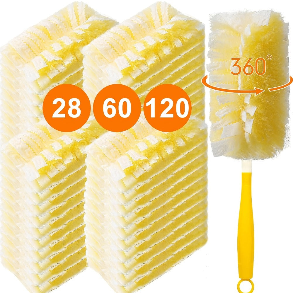 Duster Refills 360 Degree Electrostatic Microfiber Disposable Dusting Refills with Handle Compatible with Swiffer Duster for Furniture Clothing Glassware Electronics Multi-Surface 28 60 120 Count