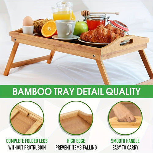 Bamboo Bed Tray Table with Foldable Legs & Handles, Breakfast Tray for Eating, Working & Snacking in Bed ¡ª Food-Safe, Durable Lap Desk | White, Black, Natural Bamboo | 1 or 2 Pack