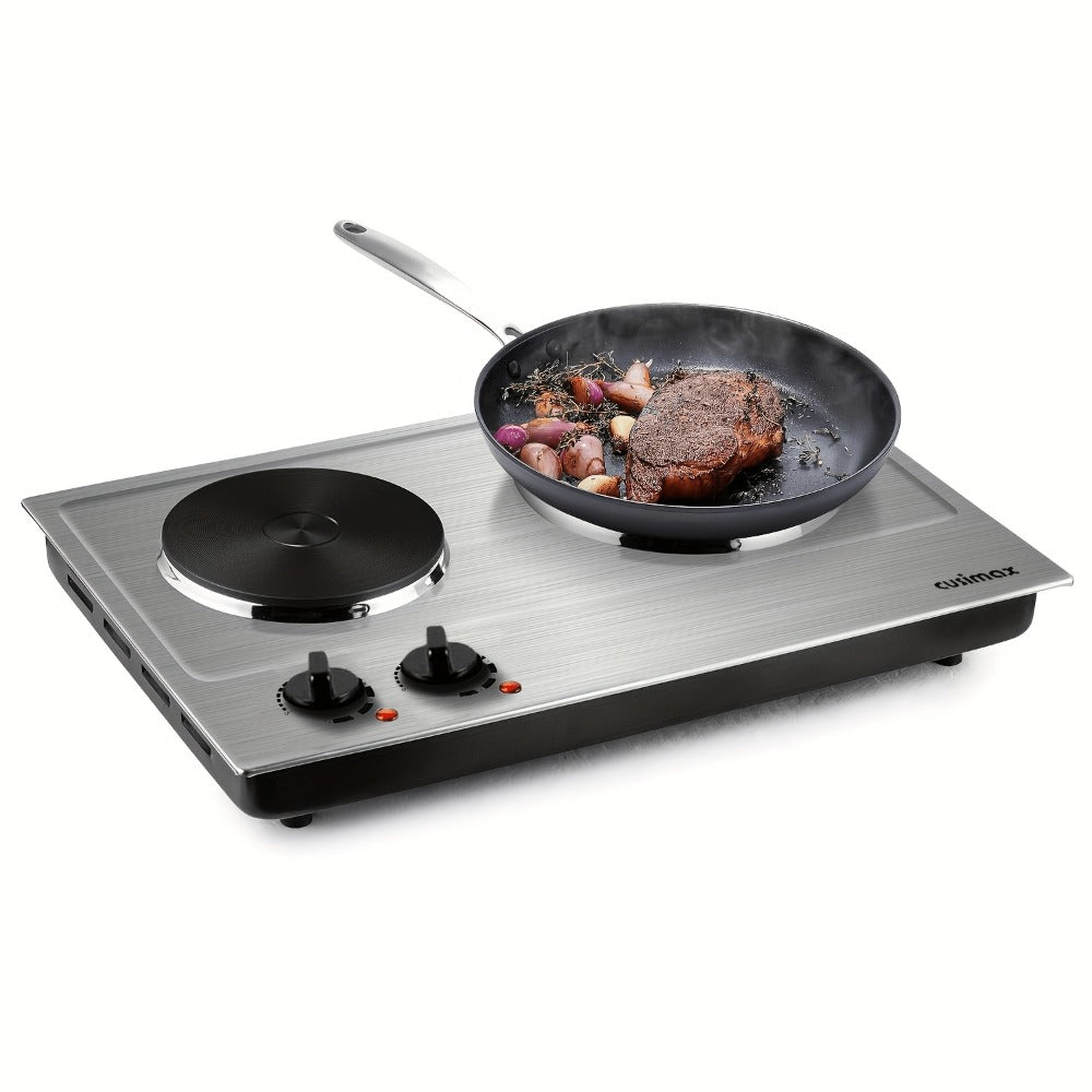 Hot Plate Electric Burner with Temperature Control ¨C Dual Size Coil Burners 7.4in & 6.1in, Countertop Electric Stove for Daily Cooking, Dorm, Office & Travel, Multiple Colors Available