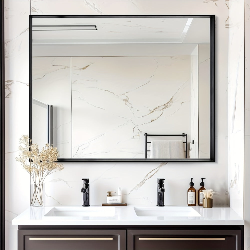 Bathroom Vanity Mirror Wall Mounted Metal Frame Rectangle ¨C Anti-Rust Farmhouse Mirror in Matte Black, Gold & Silver, Multiple Sizes, Horizontal or Vertical Hang