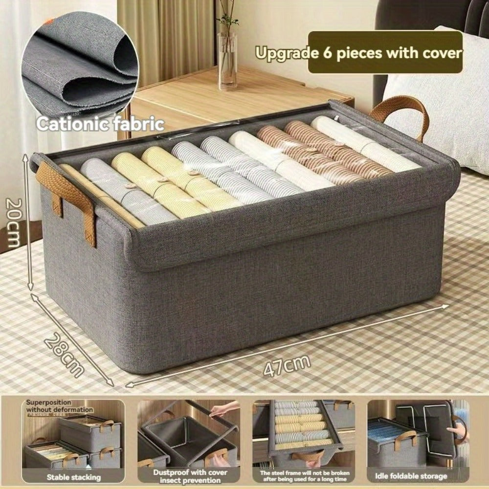 Foldable Storage Box for Clothes & Pants ¨C Collapsible Wardrobe Organizer Basket for Dormitory, Closet & Under-Bed Storage | Space-Saving Folding Bin in Gray, Denim Blue & Beige