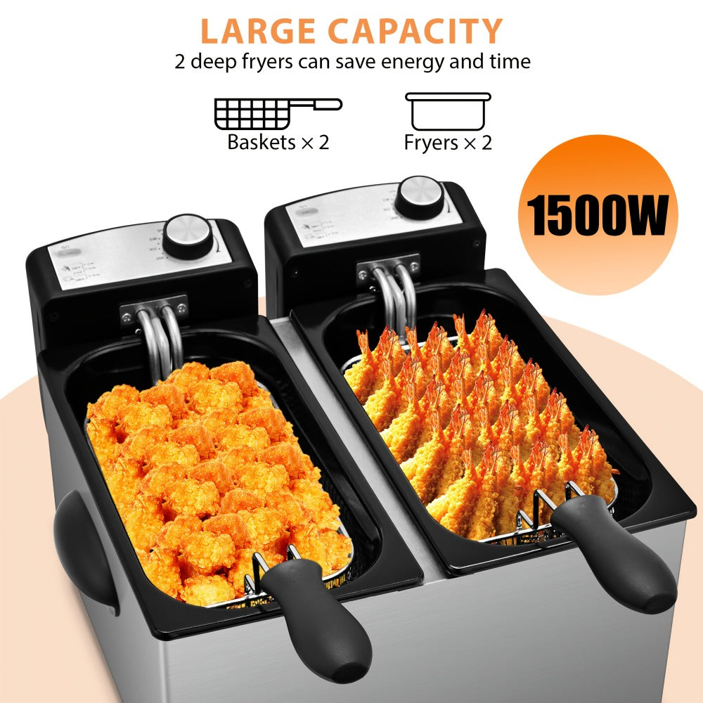 Deep Fryer Stainless Steel Large Capacity with Adjustable Temperature Control - 304 Stainless Steel Oil Fryer with Viewing Lid Cool-Touch Handles Easy Clean Basket, 5 Size Options 1.5L to 6L for Home Kitchen