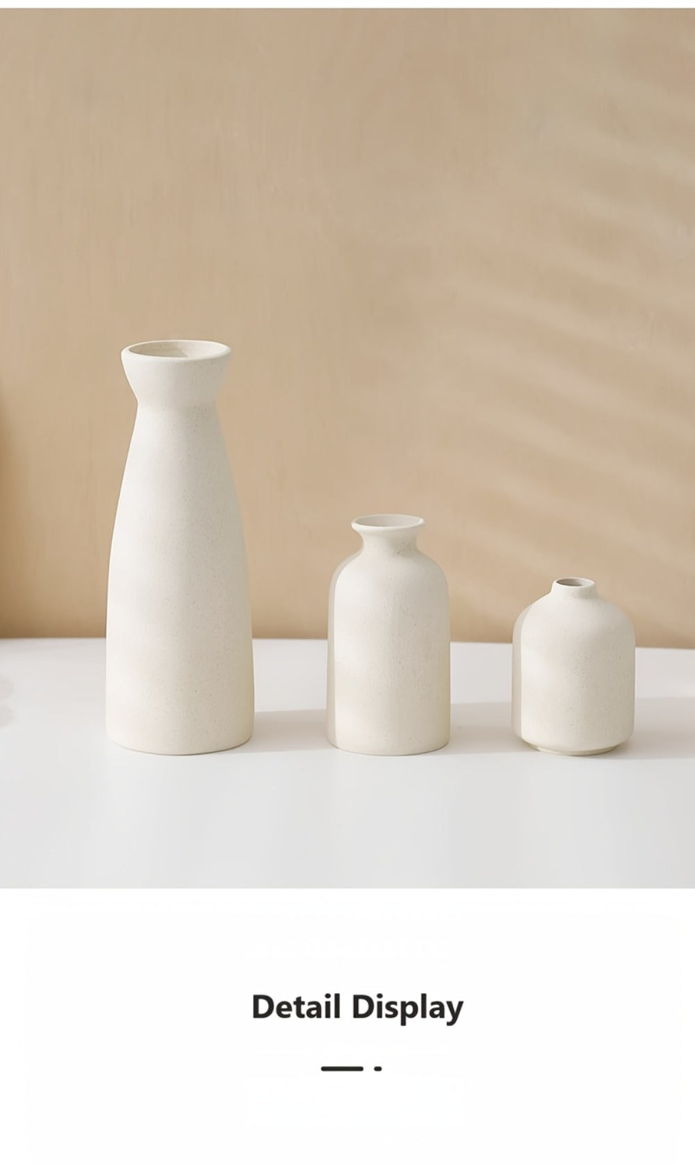Boho Ceramic Vase Set 3pcs - Matte Nordic Minimalist Geometric Floral Design for Home Decor, Living Room, Entryway, Bookshelf & Bathroom Vanity, Modern Bohemian Decorative Vases, Holiday Gift