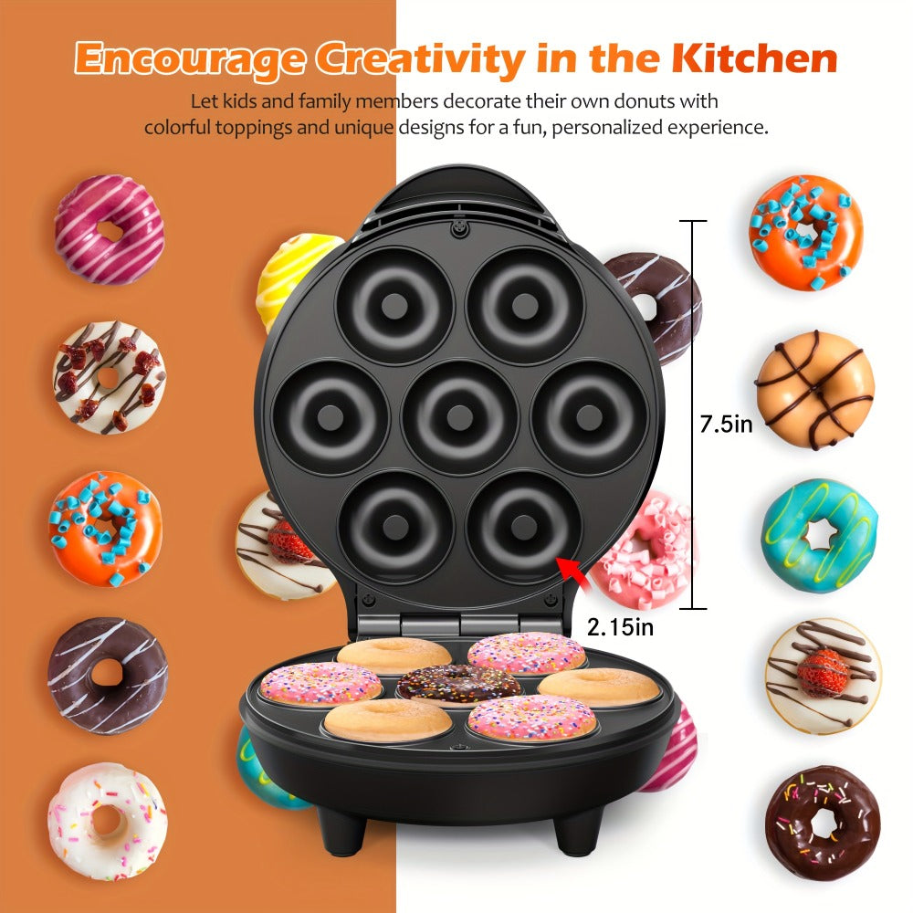 Mini Donut Maker Machine 7 Slots - Non-Stick Electric Donut Maker for Kids, Quick Breakfast Snack Dessert Baking, Makes 7 Mini Donuts