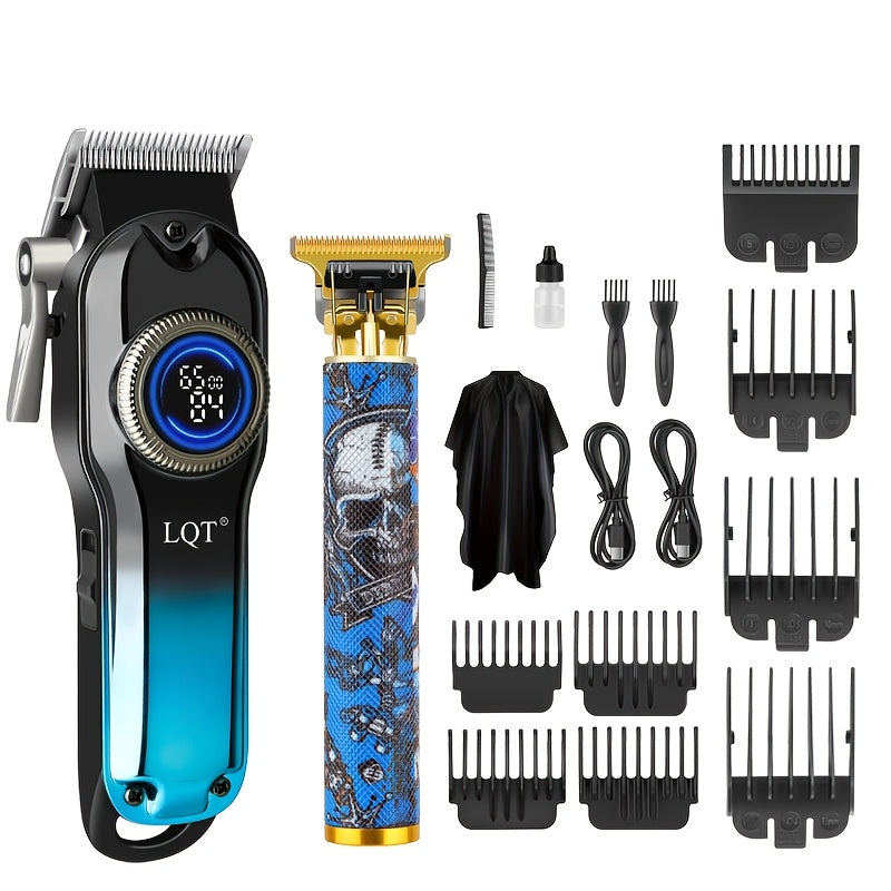 Cordless Hair Clipper Set - LQT Blue Rechargeable Professional Hair Clipper with Foil Trimmer & Precision Blade, 1/2/3pcs Options, Limited Edition Combs, for Home & Salon Use, Holiday Christmas Gift