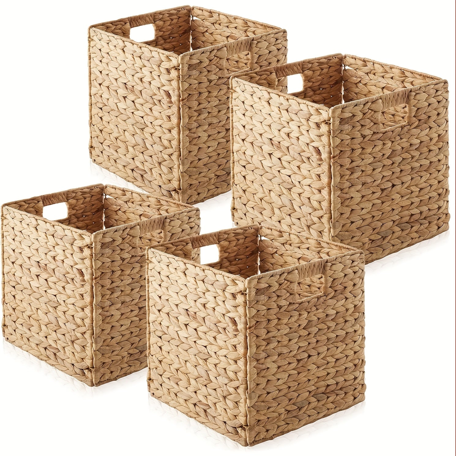 Water Hyacinth Storage Baskets 11in - Handwoven Stackable Cube Baskets for Shelves Closet Laundry, Natural Wicker Organizer Bins