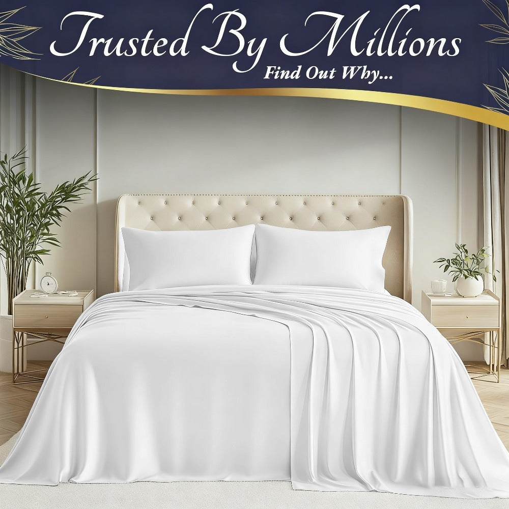 Bamboo Bed Sheet Set Twin Full Queen King - Cooling Soft Deep Pocket Fitted Sheets for Hot Sleepers, Moisture-Wicking Breathable Bedding Set Multiple Colors