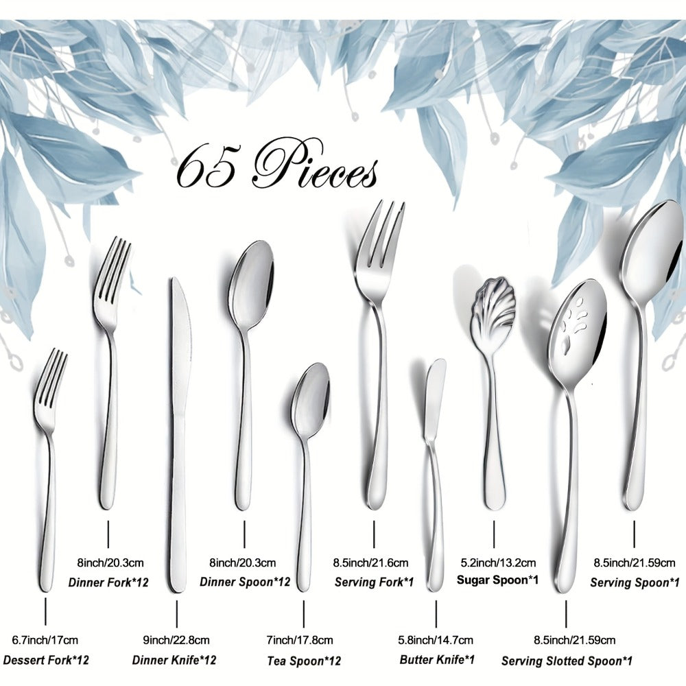 Stainless Steel Silverware Set Flatware Set with Forks Spoons & Knives ¨C Modern Cutlery Set for Kitchen, Dining & Parties, Service for 4/6/12, 20/24/30/65 Piece