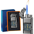 Double Flame Windproof Lighter Creative Retro Metal Lighter Dragon Eagle Gun Shape Quartz Dial Portable Outdoor Lighter Men Gift Box Butane Gas Not Included