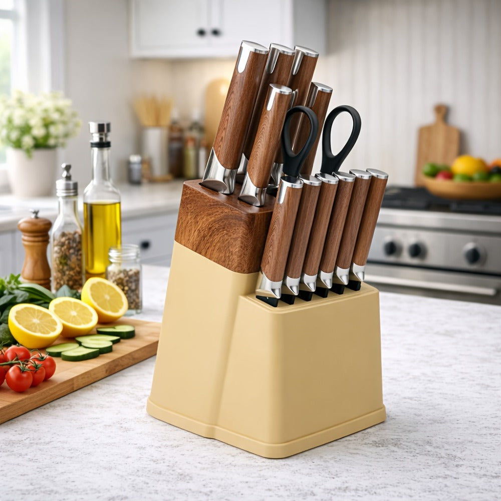 13-Piece Kitchen Knife Set with Block, Chef Bread Steak Knives Scissors Stainless Steel Colorful Cutlery Gift Set with Knife Holder