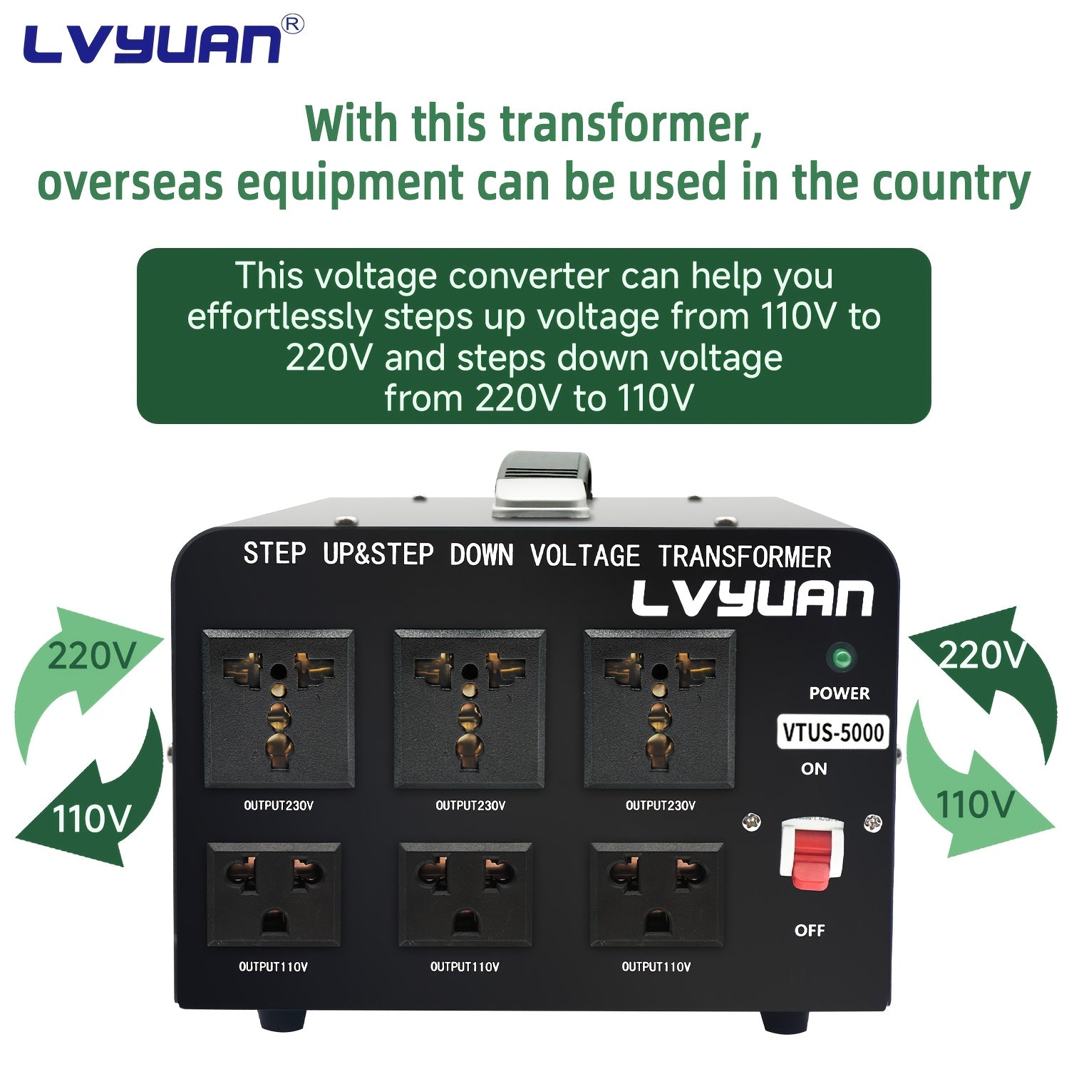Heavy-Duty Voltage Converter Transformer 800W Continuous 5000W Peak - Step Up Step Down 110V to 220V, Aluminum Alloy Housing, Overload Indicator, Safety Protection, Black & White Options