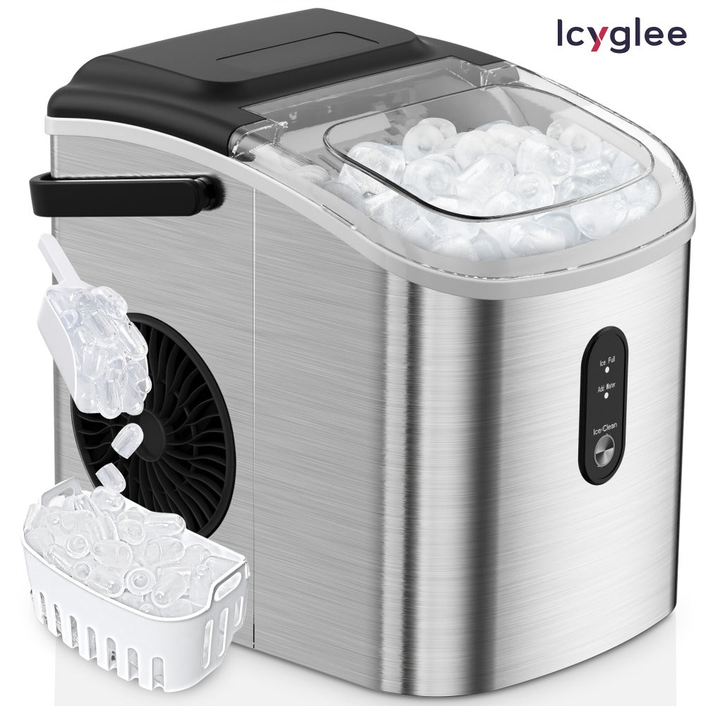 Portable Ice Maker Countertop ¨C Bullet Ice Machine 26-29 Lbs Daily, 9 Ice Cubes in 6 Mins, Self-Cleaning, Quiet Under 45dB, with Handle, Basket & Scoop, for Home, Kitchen, Camping & RV