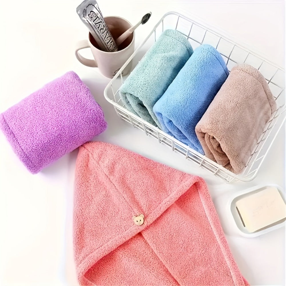 Microfiber Hair Towels 5 Pack - Quick Dry Super Absorbent Coral Fleece Hair Wrap Towel Set, Soft Lightweight Bathroom Hair Drying Towels, Random Color
